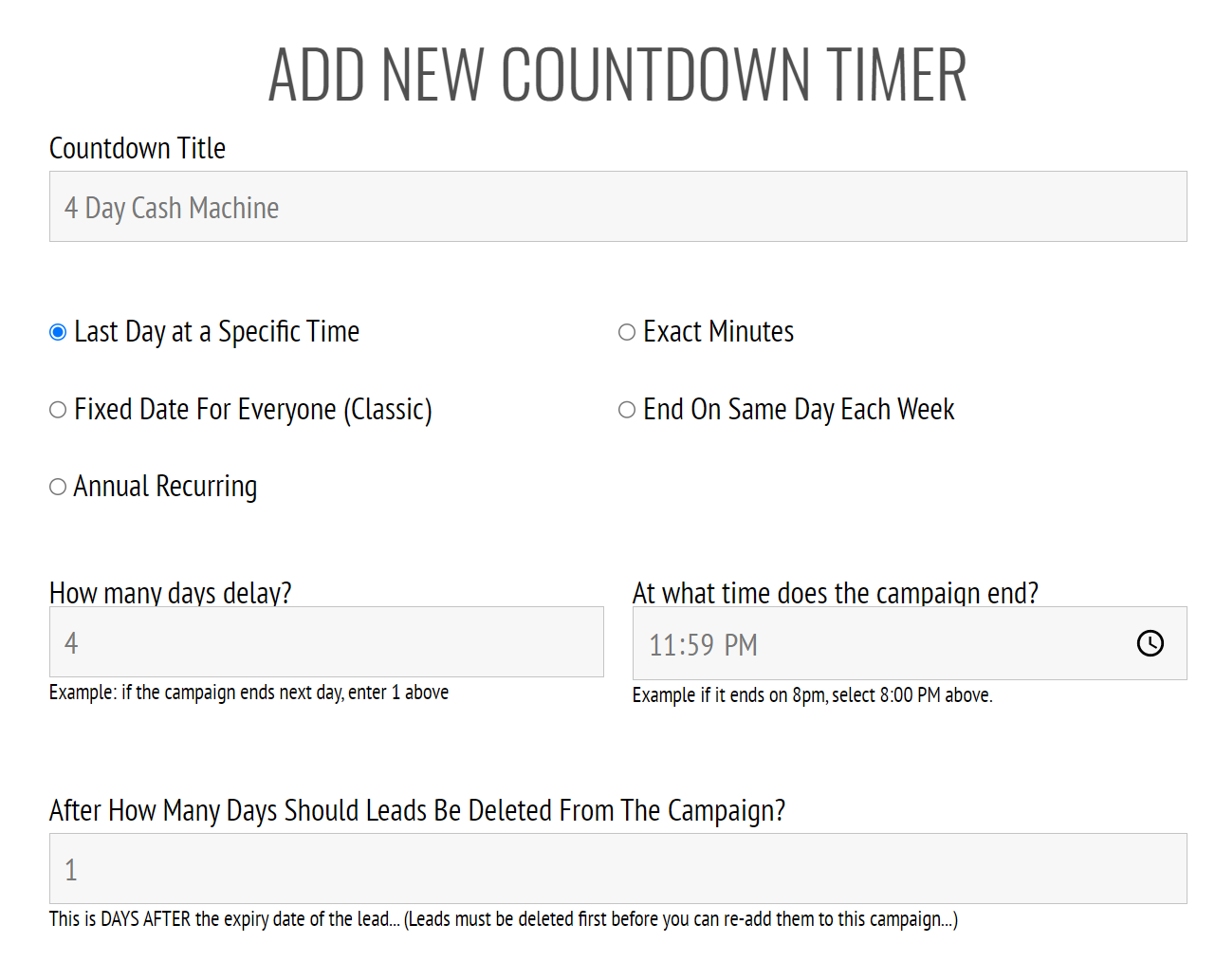 4 day campaign example